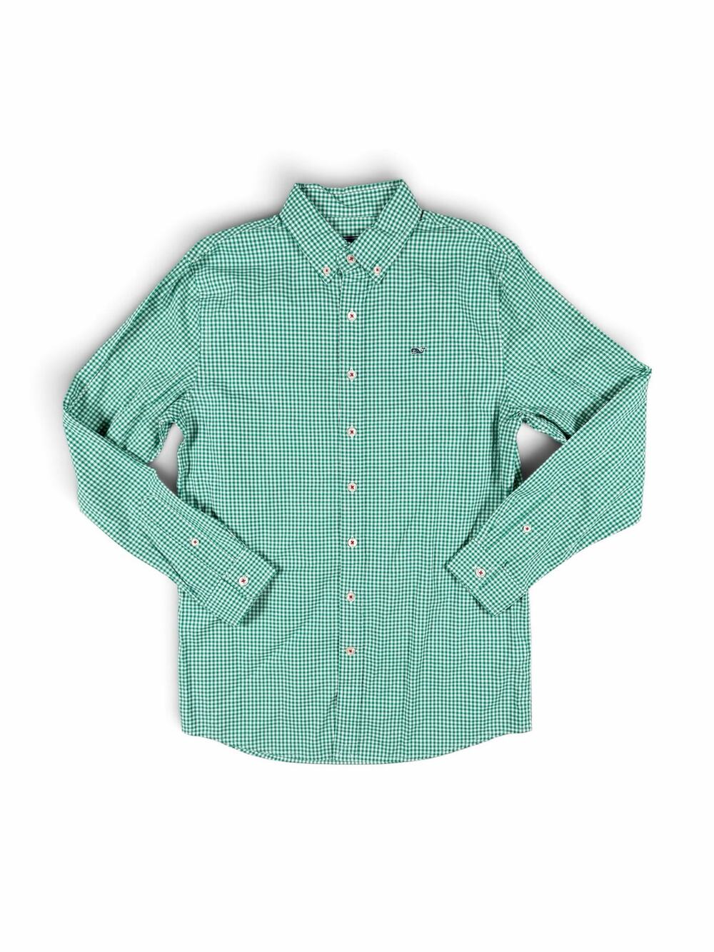 Vineyard Vines Whale Shirt Green White Gingham Button Down Boys Large 16